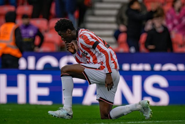 Jesurun Rak-Sakyi of Stoke City celebrates his goal to make it  1-0 during the Sky Bet Championship match Stoke City vs Sheffield Wednesday at Bet365 Stadium, Stoke On Trent, United Kingdom on 03 April 2026

(Photo by Maynard Manyowa/News Images)