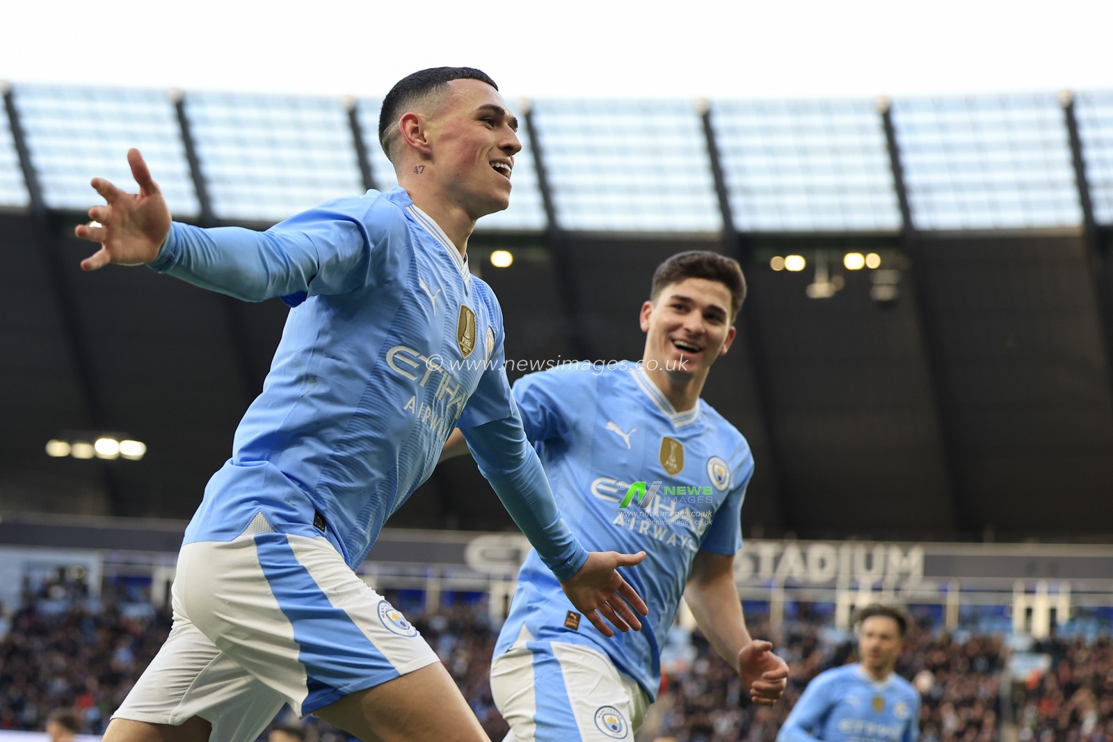 Phil Foden of Manchester City celebrates scoring to make it 1-0 during the FA Cup Third Round match Manchester City vs Huddersfield Town at Etihad Stadium, Manchester, United Kingdom, 7th January 2024

(Photo by Conor Molloy/News Images)