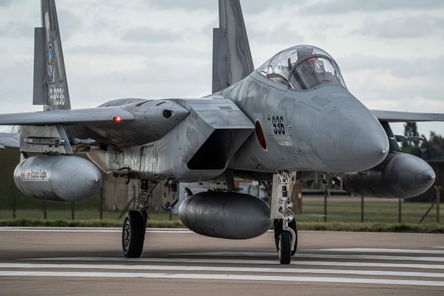 The Japan Air Self-Defense Force McDonnell Douglas F-15â€™s lands as JASDF successfully competes the first fighter aircraft deployment to Europe in its 71-year history, as they join the United Kingdomâ€™s Royal Air Force as they arrive at RAF Coningsby as part of the "Atlantic Eagles" mission. This landmark achievement strengthens defence cooperation between the United Kingdom and Japan whilst demonstrating the interconnected nature of global security at RAF Coningsby, Coningsby, United Kingdom, 22nd September 2025

(Photo by Kurt Fairhurst/News Images)