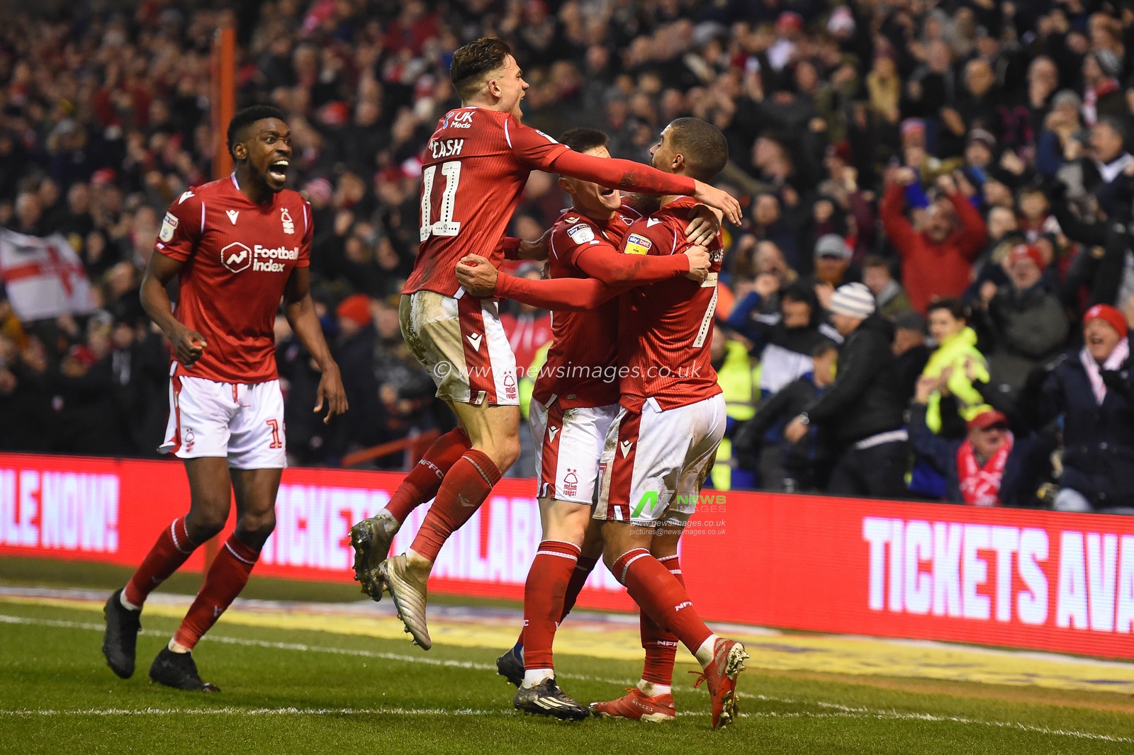 22nd January 2020, City Ground, Nottingham, England; Sky Bet Championship, Nottingham Forest v Reading : Lewis Grabban (7) of Nottingham Forest celebrates after scoring a goal to make it 1-0