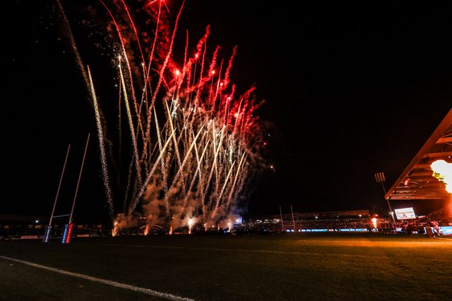 The pre-match firework display during the Betfred Super League match Wakefield Trinity vs Hull FC at DIY Kitchens Stadium, Wakefield, United Kingdom on 05 March 2026

(Photo by Alfie Cosgrove/News Images)