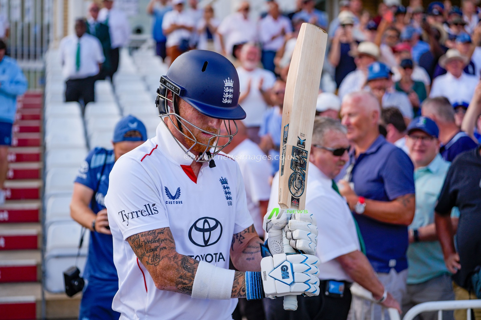 England captain Ben Stokes walks out to bat for the final time as an England player during the 3rd Rothesay Test Match Day 4 match England vs New Zealand at Trent Bridge, Nottingham, United Kingdom on 28 June 2026

(Photo by Maynard Manyowa/News Images)