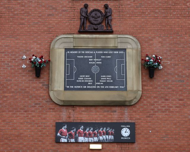 The Munich Air Disaster memorial on the wall at Old Trafford during the Emirates FA Cup Third Round match Manchester United vs Brighton and Hove Albion at Old Trafford, Manchester, United Kingdom, 11th January 2026

(Photo by Mark Cosgrove/News Images)
