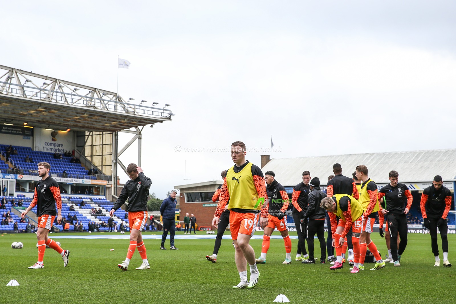 Blackpool players during the pre-game warm up ahead of the Sky Bet League 1 match Peterborough United vs Blackpool at Weston Homes Stadium, Peterborough, United Kingdom, 17th February 2024

(Photo by Gareth Evans/News Images)
