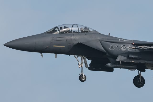 United States Air Force F-15 Strike Eagles land at RAF Lakenheath on training exercises at RAF Lakenheath, United Kingdom, 11th September 2025

(Photo by Mark Cosgrove/News Images)