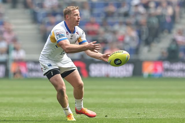 Lachie Miller of Leeds Chinos offloads during the Betfred Super League Magic Weekend match Leeds Rhinos vs Bradford Bulls at Hill Dickinson Stadium, Liverpool, United Kingdom on 05 July 2026

(Photo by Mark Cosgrove/News Images)
