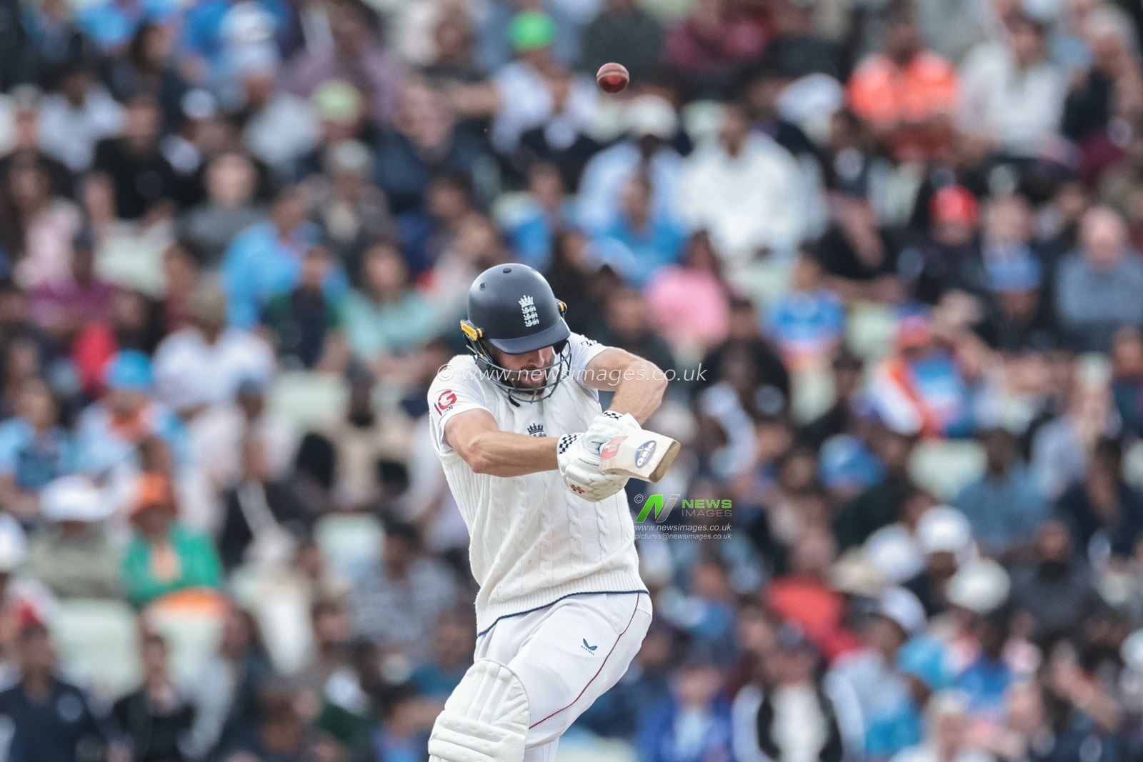 Chris Woakes of England hits the ball into the hands of Mohammed Siraj of India and is caught out during the 2nd Rothesay Test Match day 5 England v India at Edgbaston, Birmingham, United Kingdom, 6th July 2025

(Photo by Mark Cosgrove/News Images)
