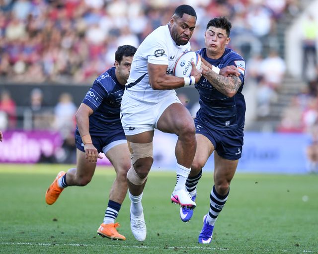 Joe Cokanasiga of Bath Rugby breaks Louis Rees-Zammit of Bristol Bears tackle during the Gallagher Premiership match Bristol Bears vs Bath at Ashton Gate, Bristol, United Kingdom on 29 May 2026

(Photo by Alex Williamson/News Images)