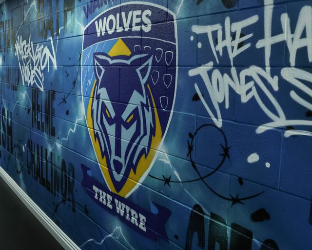 The Wolves mural in the tunnel area during the Betfred Challenge Cup round 4 match Goole Vikings vs Warrington Wolves at The Halliwell Jones Stadium, Warrington, United Kingdom on 14 March 2026

(Photo by Mark Cosgrove/News Images)