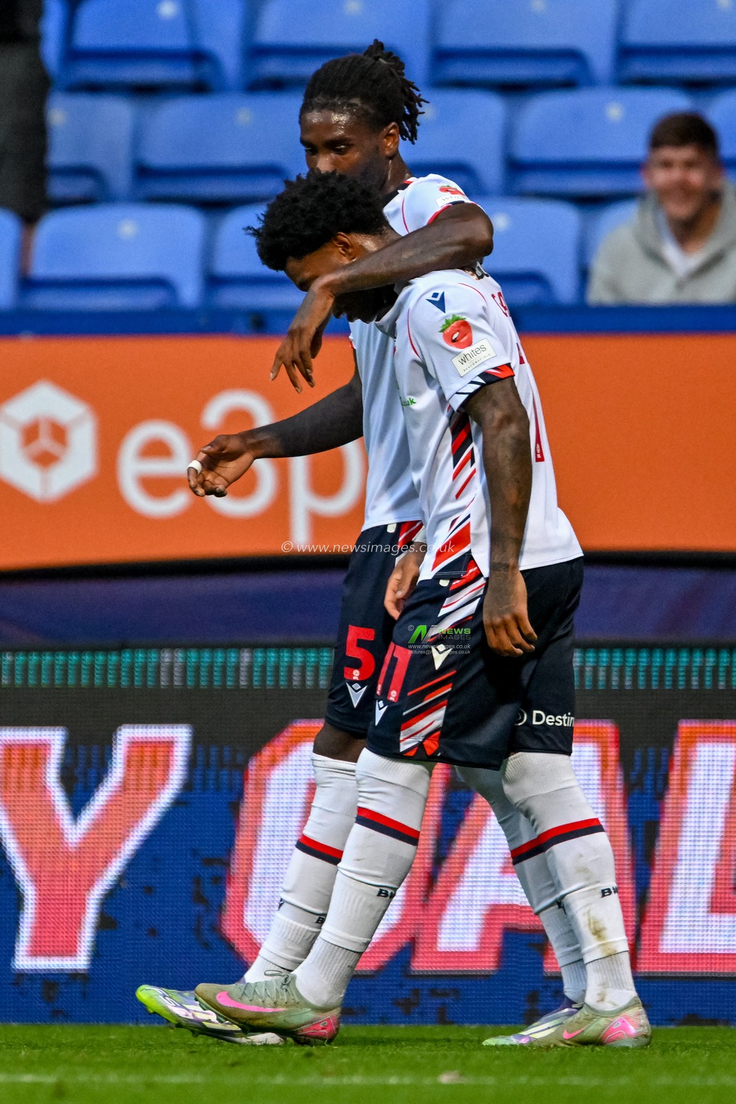Thierry Gale of Bolton Wanderers  and Richard Taylor of Bolton Wanderers  celebrate the opening goal during the The Vertu Trophy match Bolton Wanderers vs Rotherham United at Toughsheet Community Stadium, Bolton, United Kingdom, 2nd September 2025

(Photo by Adam Gee/News Images)
