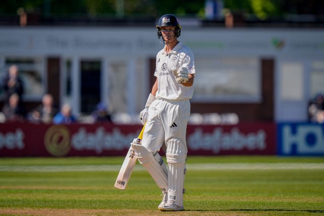 Ben Aitchison of Gloucestershire walks off after being caught behind off the bowling of Ben Aitchison of Derbyshire during the County Championship Division Two Derbyshire vs Gloucestershire at The Central Co-Op County Ground, Derby, United Kingdom on 24 April 2026

(Photo by Maynard Manyowa/News Images)