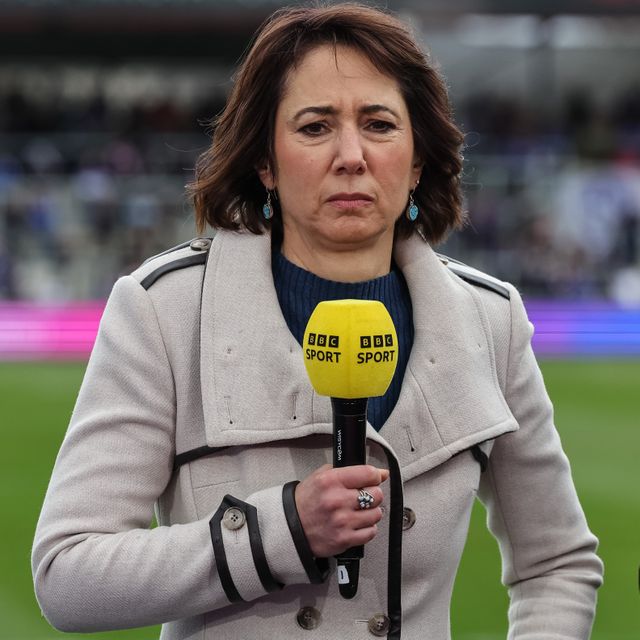 Tanya Arnold BBC sports presenter during the Betfred Challenge Cup Quarter Final match Wakefield Trinity vs Wigan Warriors at DIY Kitchens Stadium, Wakefield, United Kingdom on 12 April 2026

(Photo by Mark Cosgrove/News Images)