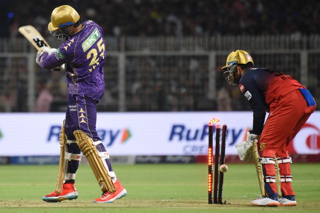 Kolkata Knight Riders' Venkatesh Iyerbold out and  a delivery from Royal Challengers Bengaluru's Krunal Pandya during the Indian Premier League cricket match between Kolkata Knight Riders and Royal Challengers Bengaluru at Eden Gardens in Kolkata, India, Saturday, March 22, 2025.Picture by Debajyoti Chakraborty.(Photo: Debajyoti Chakraborty/News Images)
