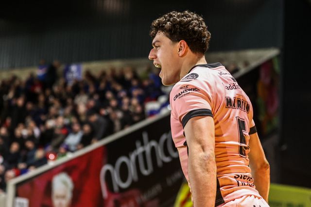 Lewis Martin of Hull FC celebrates his try during the Betfred Super League match Wakefield Trinity vs Hull FC at DIY Kitchens Stadium, Wakefield, United Kingdom on 05 March 2026

(Photo by Alfie Cosgrove/News Images)