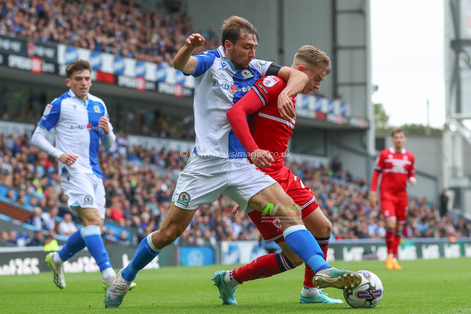 Harry Pickering #3 of Blackburn Rovers tackles Marcus Forss #21 of Middlesbrough during the Sky Bet Championship match Blackburn Rovers vs Middlesbrough at Ewood Park, Blackburn, United Kingdom, 16th September 2023

(Photo by Gareth Evans/News Images)