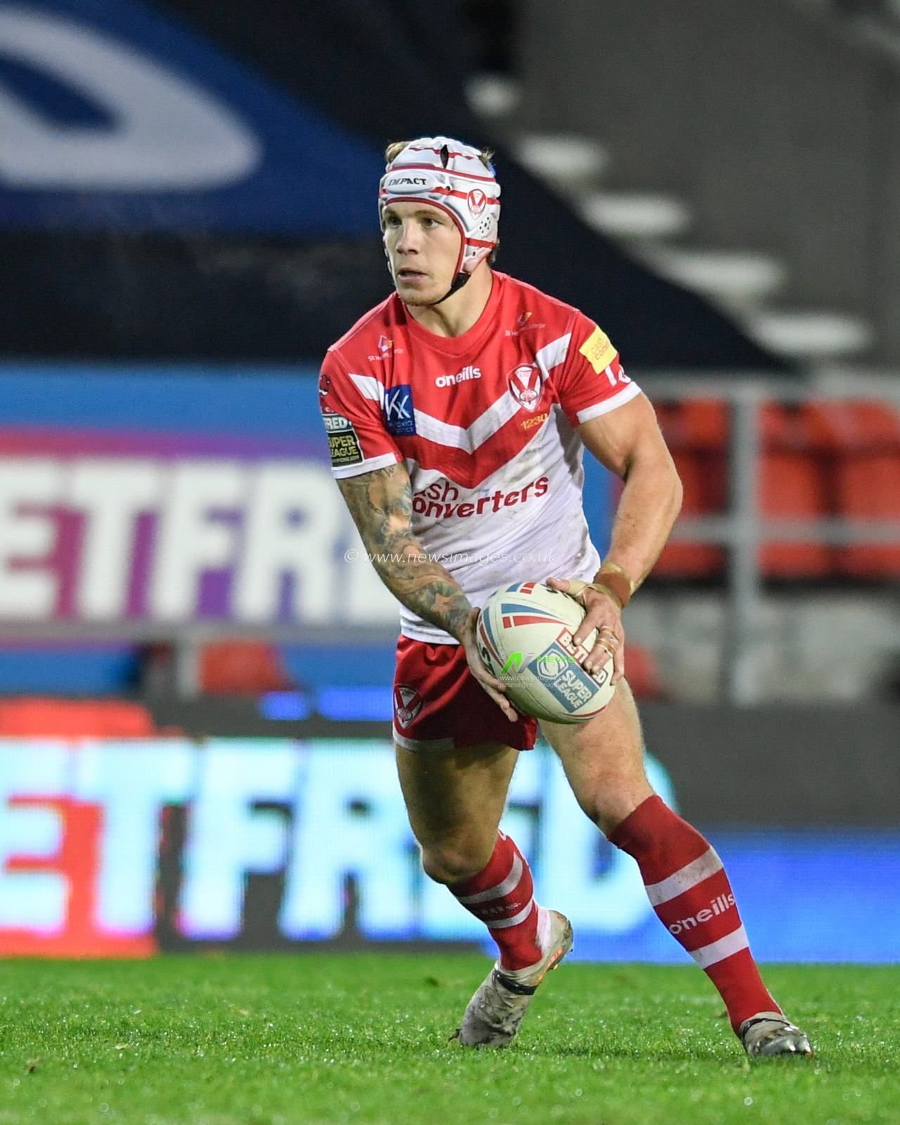 Theo Fages (7) of St Helens with the ball