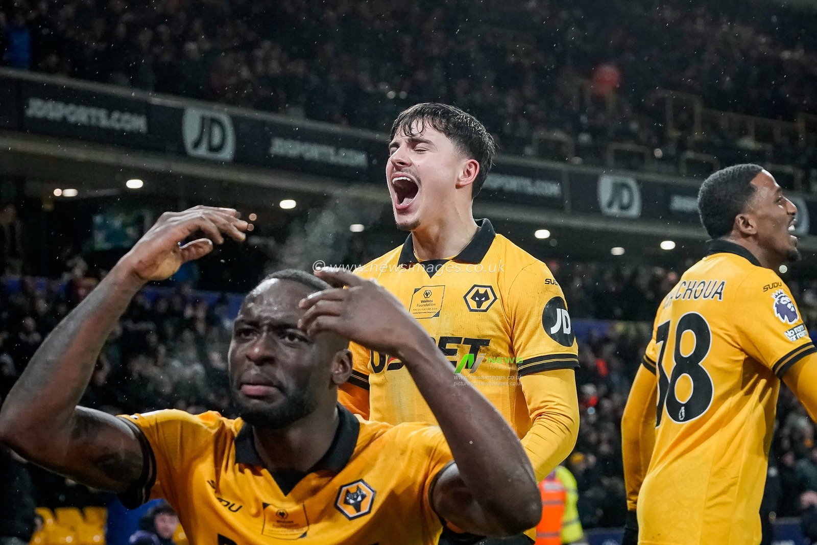 Rodrigo Gomes of Wolverhampton Wanderers celebrates his goal to make it  2-0 during the Premier League match Wolverhampton Wanderers vs Aston Villa at Molineux, Wolverhampton, United Kingdom on 27 February 2026

(Photo by Maynard Manyowa/News Images)