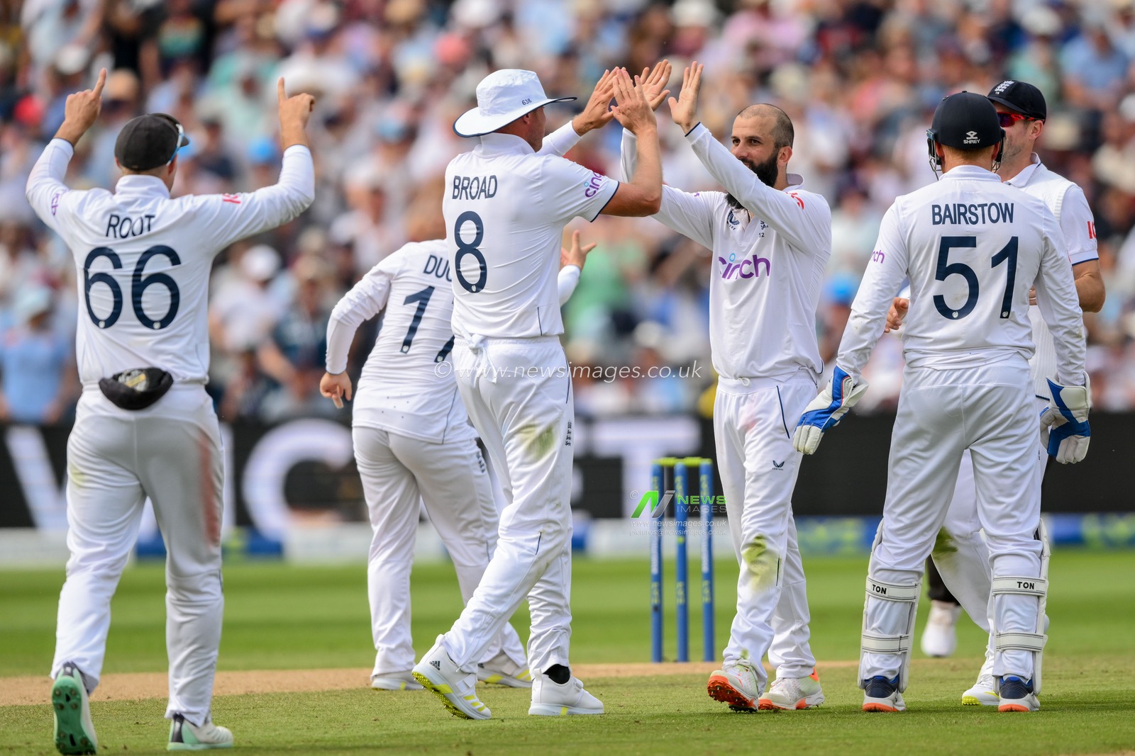 Moeen Ali of England celebrates taking the wicket of Cameron Green of Australia during the LV= Insurance Ashes First Test Series Day 2 England v Australia at Edgbaston, Birmingham, United Kingdom, 17th June 2023

(Photo by Craig Thomas/News Images)