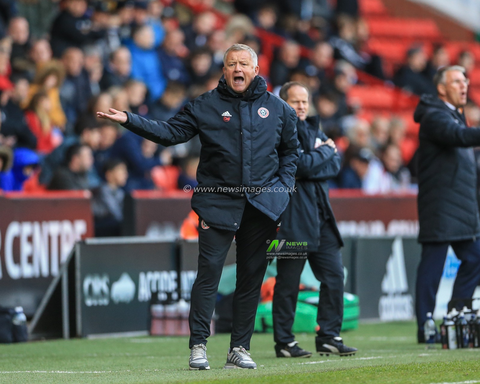 6th October 2018, Bramall Lane, Sheffield, England; Sky Bet Championship, Sheffield United v Hull City ;  Chris Wilder manager of Sheffield United is furious with the linesman as he gives Billy Sharp off-side on a clear cut chance



Credit: Mark Cosgrove/News Images