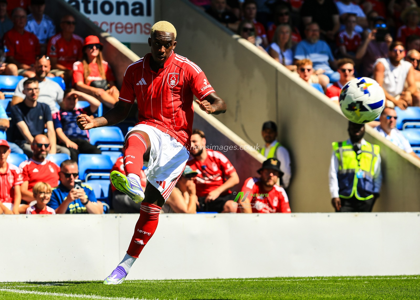 Callum Hudson-Odoi of Nottingham Forest takes Corner during the Pre-season friendly match Chesterfield vs Nottingham Forest at SMH Group Stadiumact Stadium, Chesterfield, United Kingdom, 12th July 2025

(Photo by Richard Bierton/News Images)