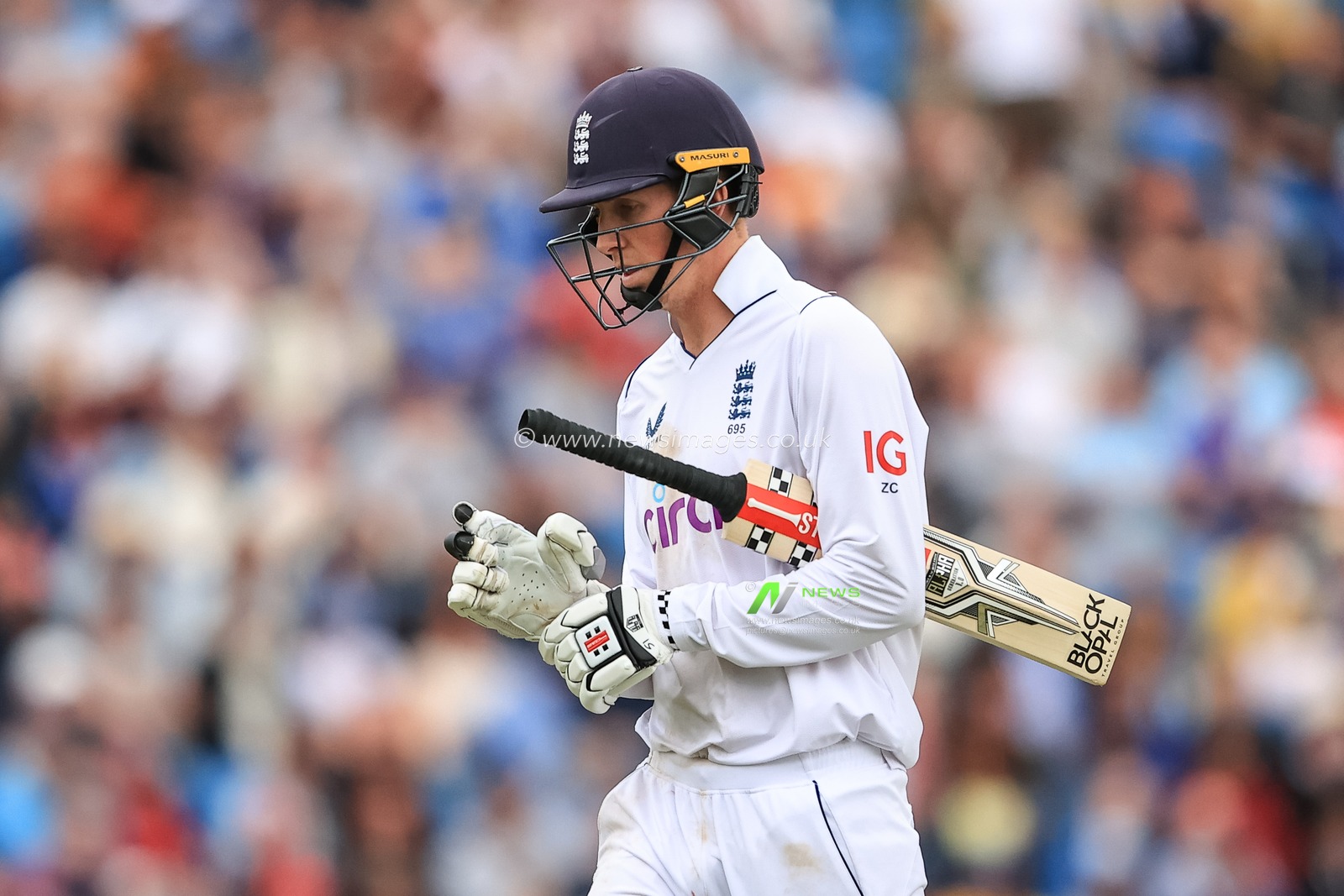 Zak Crawley of England is dismissed
