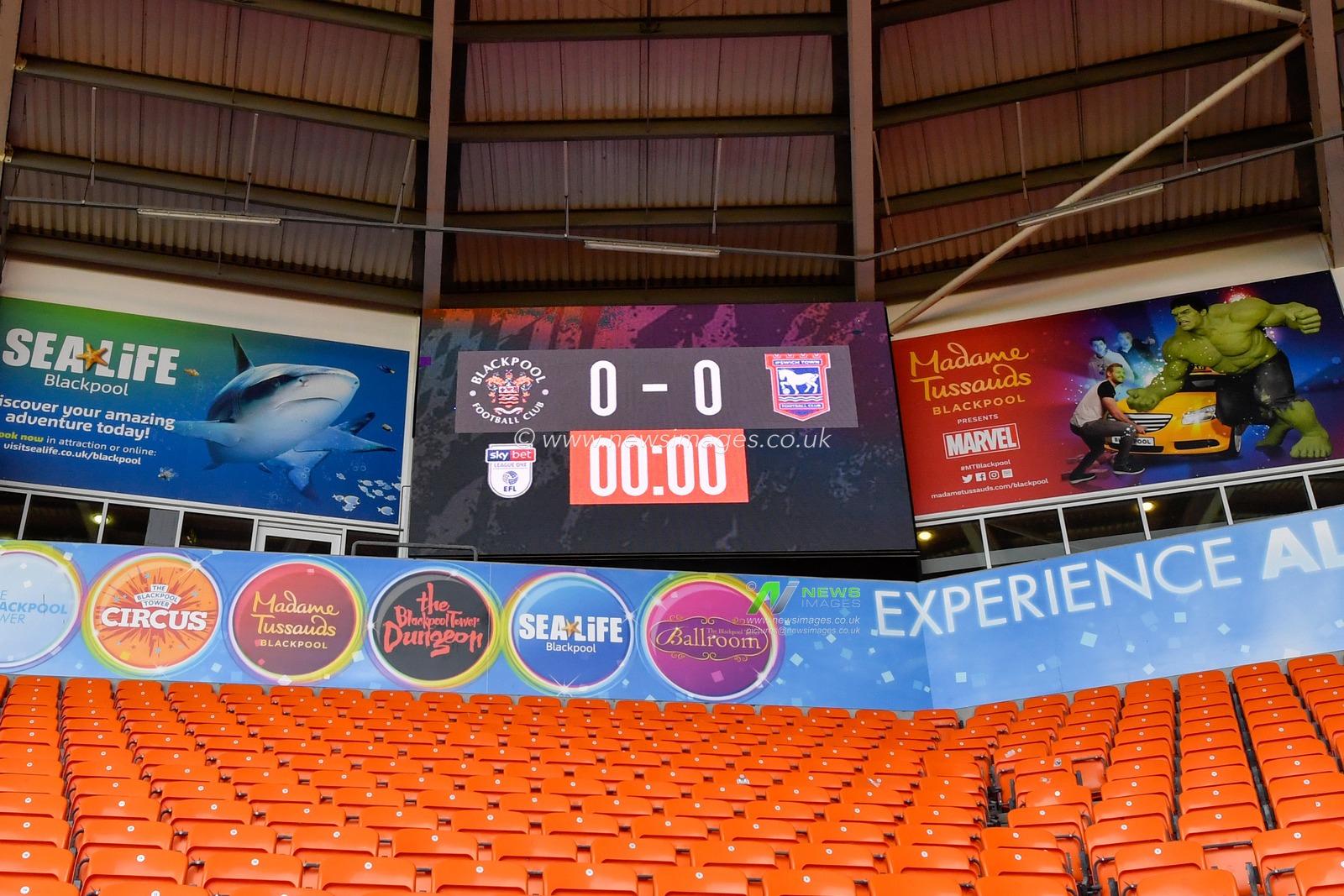 The scoreboard ready to be used at Blackpool