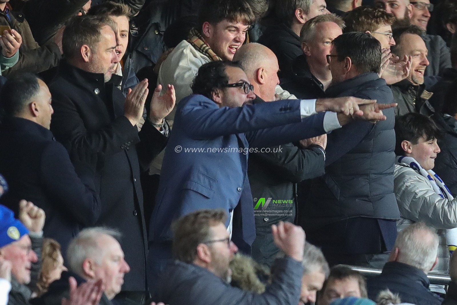 Leeds Sporting Director Victor Orta points and celebrates the victory at full time after the Premier League match Leeds United vs Southampton at Elland Road, Leeds, United Kingdom, 25th February 2023

(Photo by James Heaton/News Images)