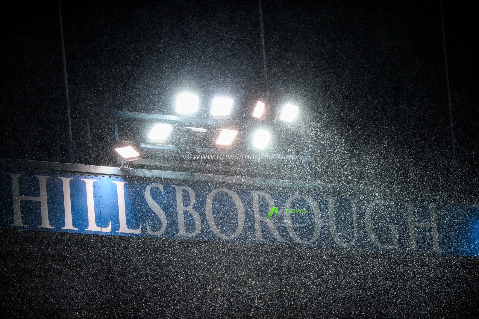 Late snow flurry at Hillsborough in the Championship match between Sheffield Wednesday and Wycombe Wanderers