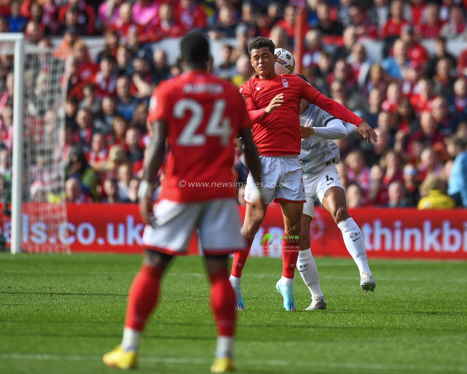 Brennan Johnson #20 of Nottingham Forest challenges the high ball during the Premier League match Nottingham Forest vs Liverpool at City Ground, Nottingham, United Kingdom, 22nd October 2022

(Photo by Mike Jones/News Images)