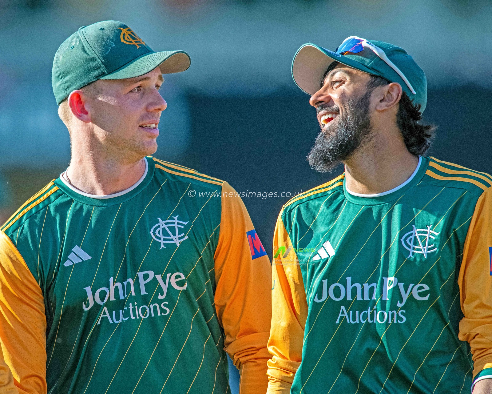 Haseeb HAMEED of Nottingham Outlaws AND Lyndon JAMES of Nottingham Outlaws during the Royal London One-day Cup match Nottinghamshire vs Essex at Trent Bridge, Nottingham, United Kingdom, 11th August 2024

(Photo by Mark Dunn/News Images)
