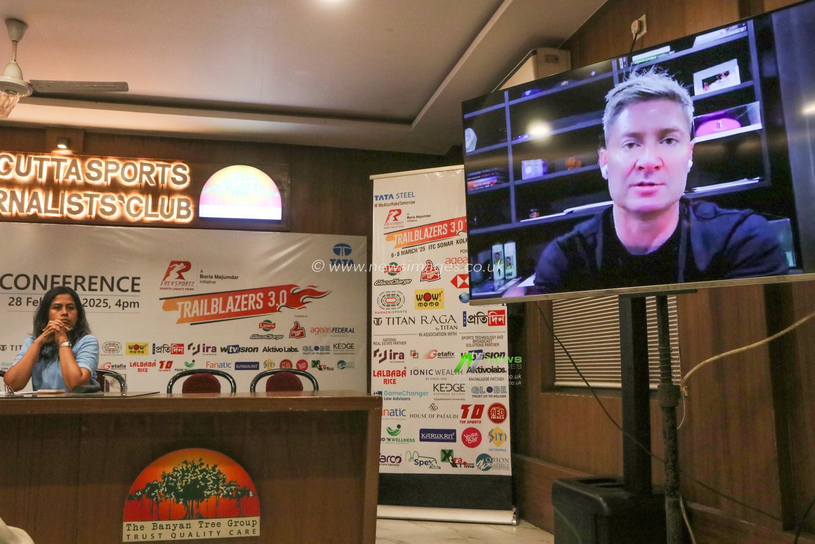 Former Australian cricket team captain Michael Clarke react at the virtually meet the press during the Traiblazers Conclave 3.0 at the meet the press confarence in Kolkata on February 28,2025,Pictures by Debajyoti Chakraborty.(Photo: Debajyoti Chakraborty/News Images)
