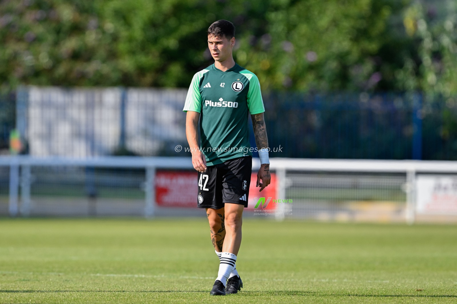 Sergio Barcia of Legia Warszawa warms up ahead of the UEFA Europa Conference League Second Qualifying Round 2nd leg match Caernarfon Town vs Legia Warsaw at Nantporth, Bangor, United Kingdom, 1st August 2024

(Photo by Cody Froggatt/News Images)