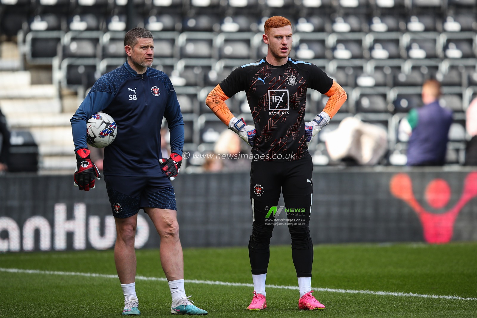 Mackenzie Chapman of Blackpool during the pre-game warm up ahead of the Sky Bet League 1 match Derby County vs Blackpool at Pride Park Stadium, Derby, United Kingdom, 29th March 2024

(Photo by Gareth Evans/News Images)