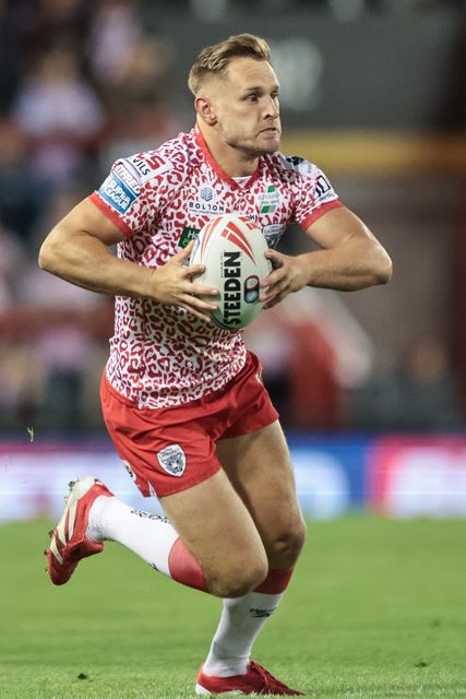 Brad Dwyer of Leigh Leopards breaks with the ball during the Betfred Super League Round 23 match Leigh Leopards vs Salford Red Devils at Leigh Sports Village, Leigh, United Kingdom, 22nd August 2025

(Photo by Mark Cosgrove/News Images)
