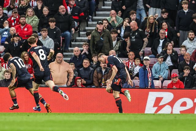 Chris Wood of Nottingham Forest celebrates his goal to make it 0-2 during the Premier League match Sunderland vs Nottingham Forest at Stadium Of Light, Sunderland, United Kingdom on 24 April 2026

(Photo by Alfie Cosgrove/News Images)