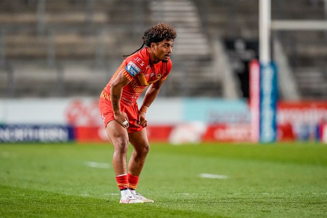 Phoenix Laulu-Togaga'e of Catalans Dragons during the Betfred Challenge Cup Quarter Final match St Helens vs Catalans Dragons at The BrewDog Stadium, St Helens, United Kingdom on 10 April 2026

(Photo by Maynard Manyowa/News Images)