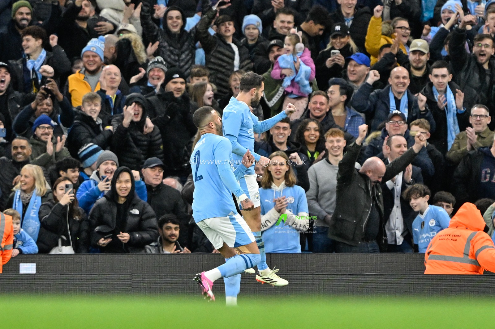 Bernardo Silva of Manchester City celebrates his goal to make it 1-0 Manchester City, during the Emirates FA Cup Quarter- Final match Manchester City vs Newcastle United at Etihad Stadium, Manchester, United Kingdom, 16th March 2024

(Photo by Cody Froggatt/News Images)