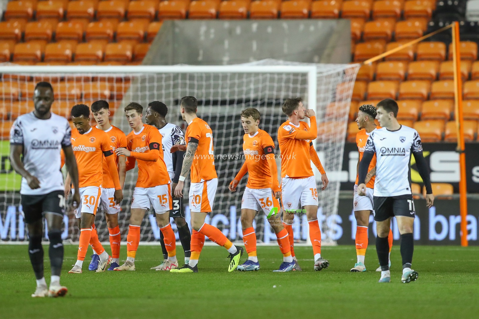 Jake Beesley #18 of Blackpool celebrates his goal to make it 1-0 during the Bristol Street Motors Trophy match Blackpool vs Morecambe at Bloomfield Road, Blackpool, United Kingdom, 14th November 2023

(Photo by Gareth Evans/News Images)