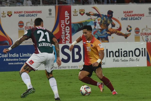 East Bengal FC player Edmund Lalrindika scores during the 135th Durand Cup final against Mohun Bagan Super Giant at the Vivekananda Yuba Bharati Krirangan in Kolkata, India, August 23, 2026. Photo by Debajyoti Chakraborty.(Photo: Debajyoti Chakraborty/News Images)