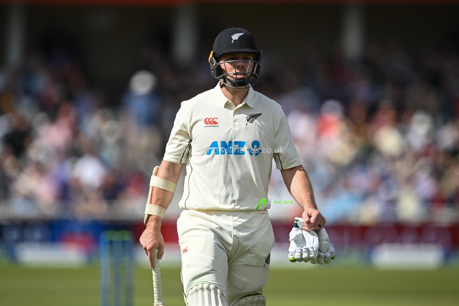 Michael Bracewell of New Zealand heads back tot he dressing room after being caught by Joe Root of England during day 2 of the 2nd Test between the New Zealand Blackcaps and England at Trent Bridge Cricket Ground, Nottingham, England on Saturday 11 June 2022.