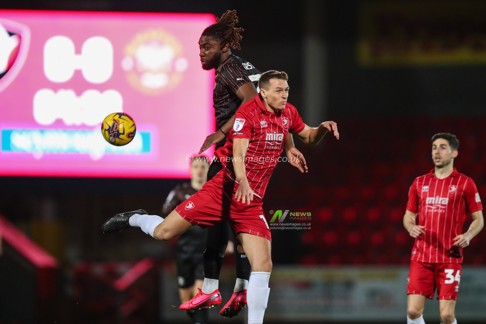 Kylian Kouassi of Blackpool wins the flick on during the Sky Bet League 1 match Cheltenham Town vs Blackpool at The Completely-Suzuki Stadium, Cheltenham, United Kingdom, 13th February 2024

(Photo by Gareth Evans/News Images)