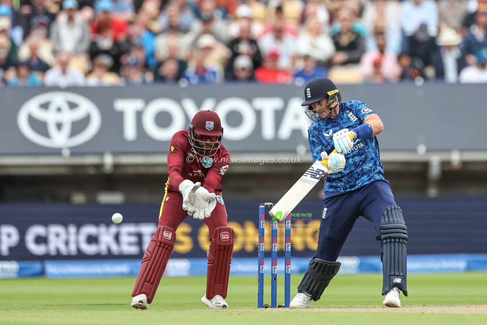 Joe Root of England hits the ball for one run during the 1st Metro Bank ODI England vs West Indies at Edgbaston, Birmingham, United Kingdom, 29th May 2025

(Photo by Mark Cosgrove/News Images)