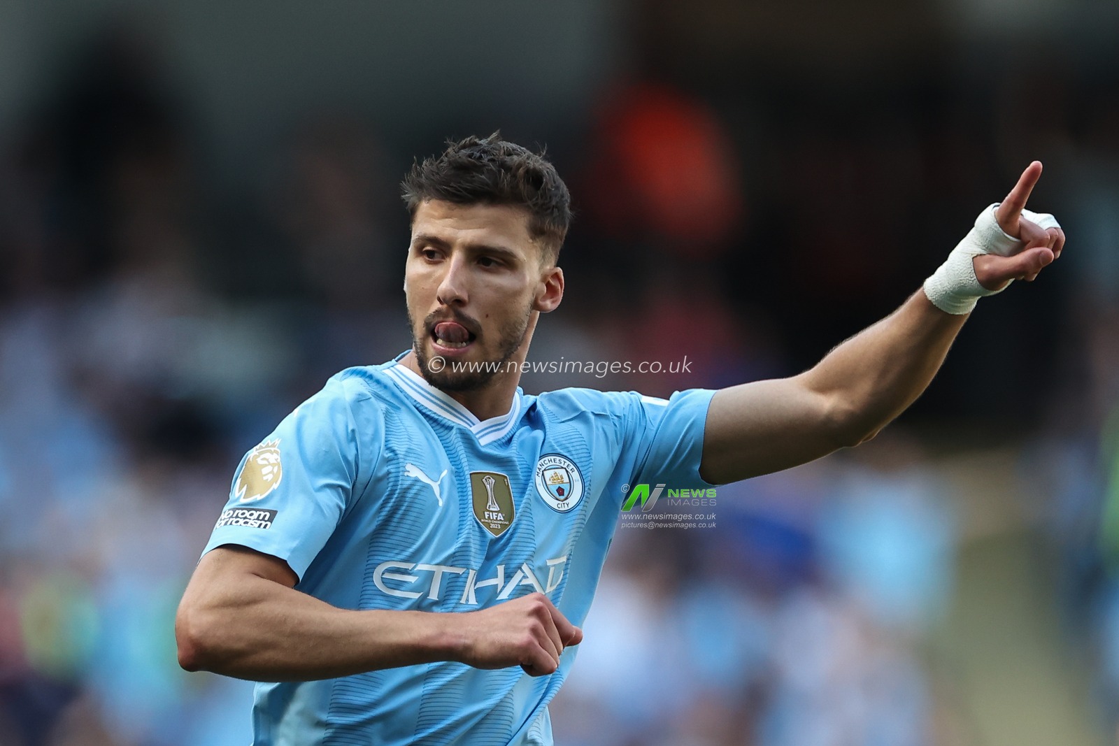 RÃºben Dias of Manchester City gestures and reacts during the Premier League match Manchester City vs West Ham United at Etihad Stadium, Manchester, United Kingdom, 19th May 2024

(Photo by Mark Cosgrove/News Images)