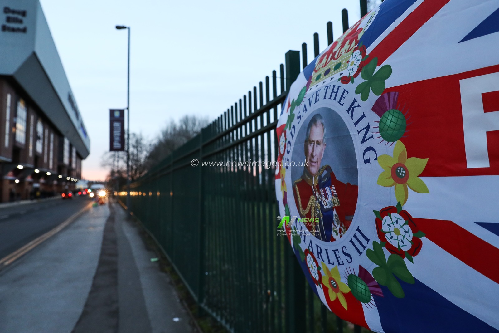 A God Save the King Charles III flag outside of the ground ahead of the UEFA Champions League Matchday 8 of 8 Aston Villa vs Celtic at Villa Park, Birmingham, United Kingdom, 29th January 2025

(Photo by Gareth Evans/News Images)