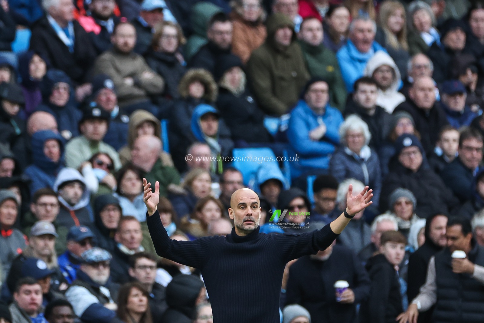 Pep Guardiola manager of Manchester City reacts during the Premier League match Manchester City vs Arsenal at Etihad Stadium, Manchester, United Kingdom, 31st March 2024

(Photo by Mark Cosgrove/News Images)