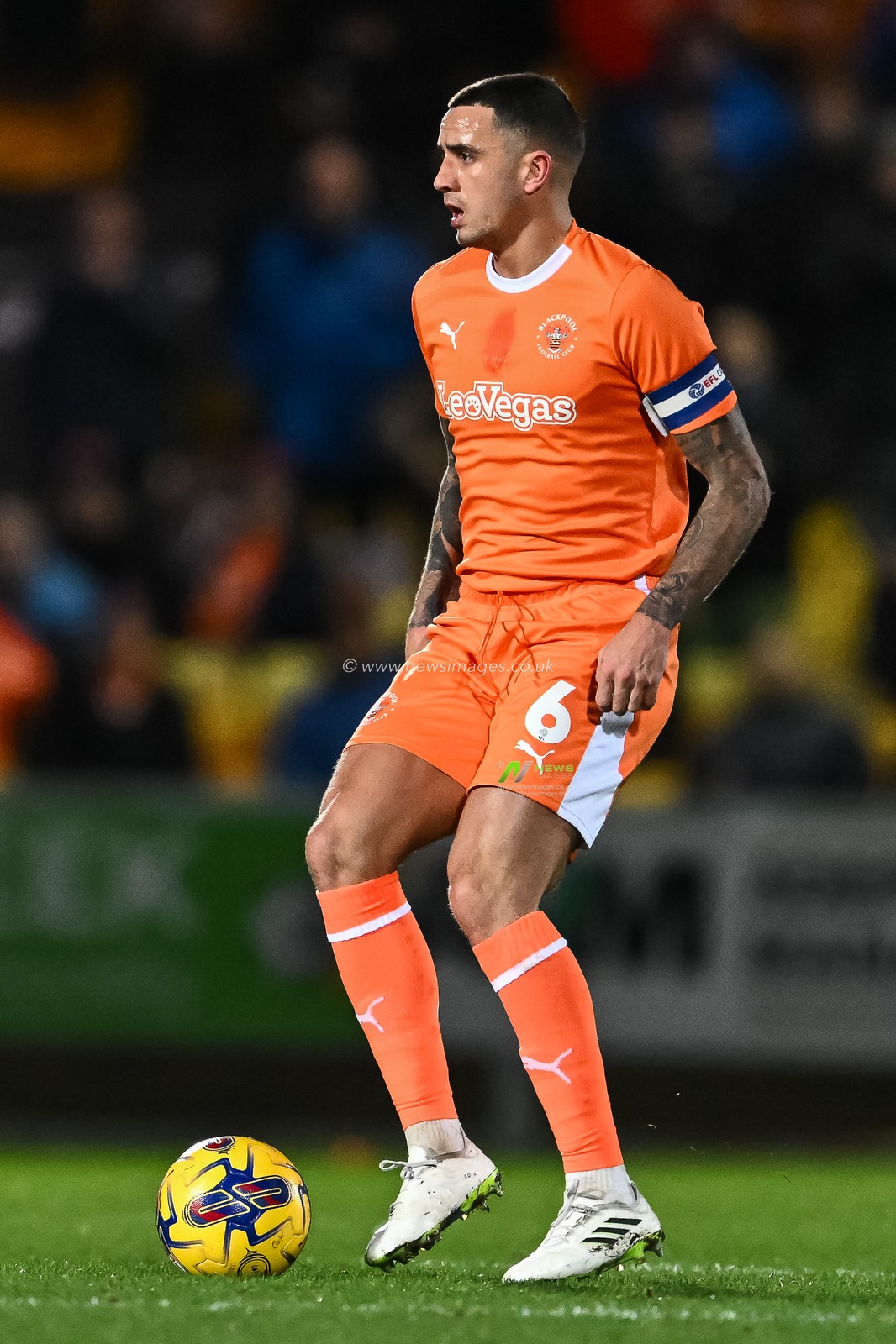 Oliver Norburn of Blackpool in action during the Sky Bet League 1 match Port Vale vs Blackpool at Vale Park, Burslem, United Kingdom, 29th December 2023

(Photo by Craig Thomas/News Images)