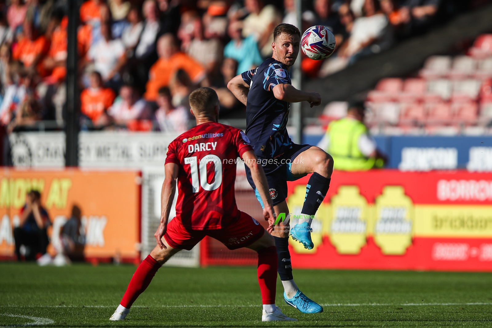 Lee Evans of Blackpool passes the ball during the Sky Bet League 1 match Crawley Town vs Blackpool at Broadfield Stadium, Crawley, United Kingdom, 10th August 2024

(Photo by Gareth Evans/News Images)
