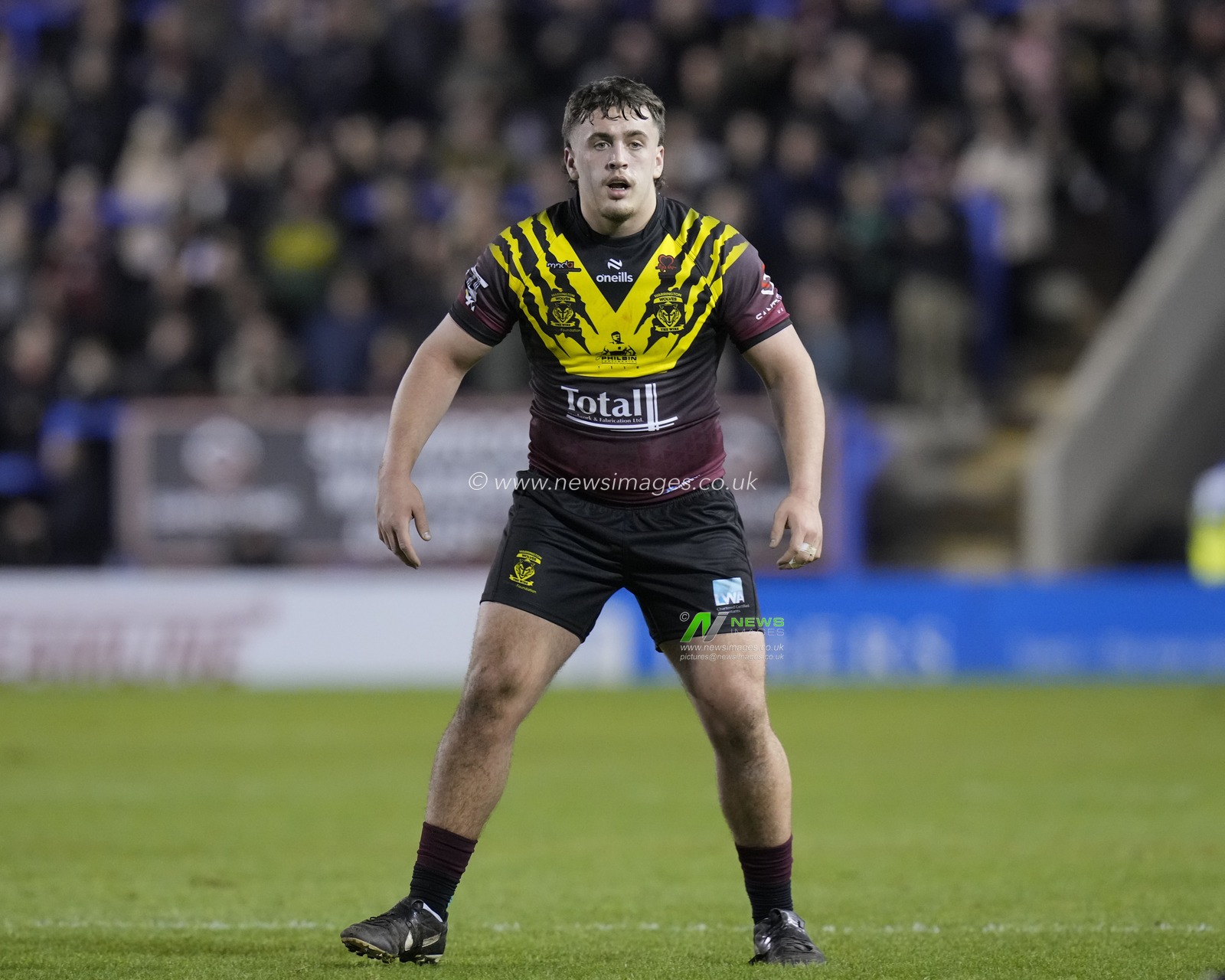 Max Wood of Warrington Wolves during the Rugby League Joe Philbin Testimonial match Warrington Wolves vs Leigh Leopards at Halliwell Jones Stadium, Warrington, United Kingdom, 3rd February 2024

(Photo by Steve Flynn/News Images)