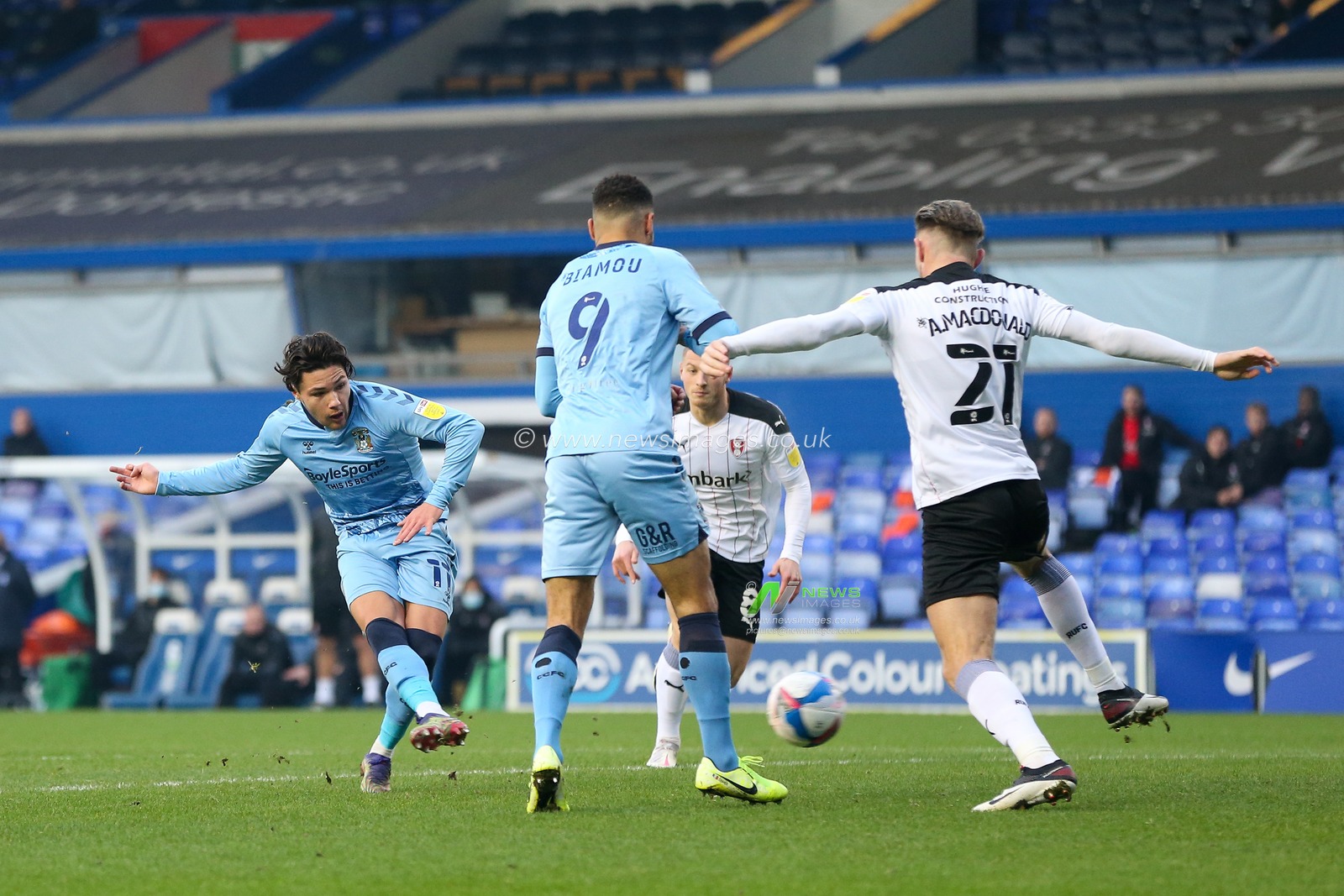 Callum OHare #11 of Coventry City takes a shot