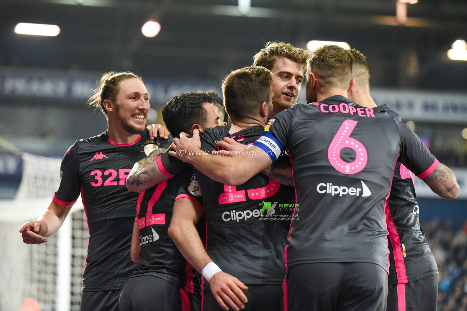 1st January 2020, The Hawthorns, West Bromwich, England; Sky Bet Championship, West Bromwich Albion v Leeds United : Patrick Bamford (9) of Leeds United celebrates his goal with his team mates

Credit: Simon Whitehead/News Images